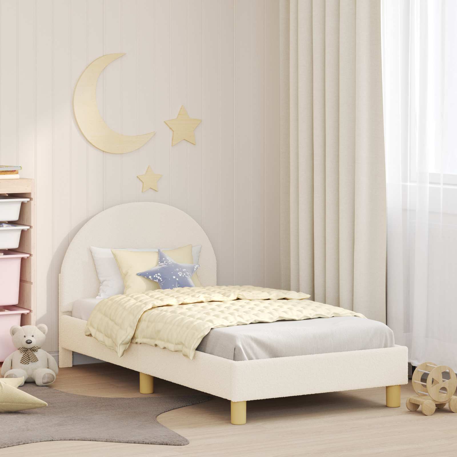 Estrutura de Cama Infantil com Cabeceira Creme 80 x 160 cm Boucle
