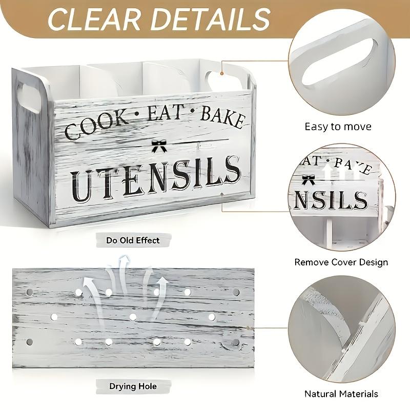 Large Wooden Utensil Holder 3-Compartment Countertop Organizer for Kitchen Tools, Heavy-Duty Wall-Mount Rustic Storage Rack