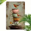 Metal Wall Art Vintage Hummingbird with Coffee Decor for Home