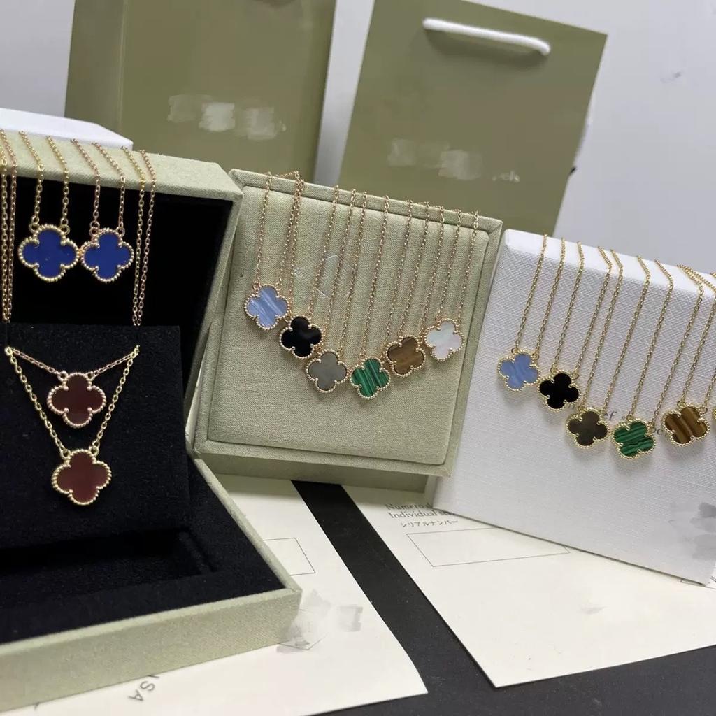 High-quality Four-leaf Clover Necklace 18K Natural Mother-of-pearl Rose Stone Light Luxury Necklace for Girlfriend