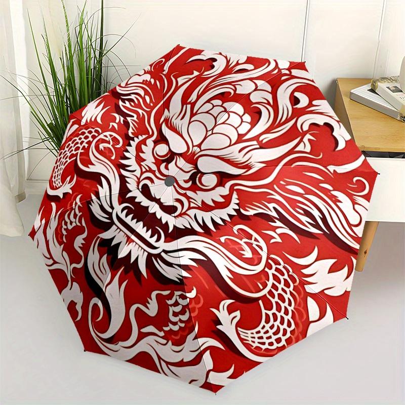 1pc Dragon Pattern Automatic Open/Close Umbrella, Umbrella with Cartoon Design, Portable Compact Umbrella for Men & Women, Good Holiday Gift