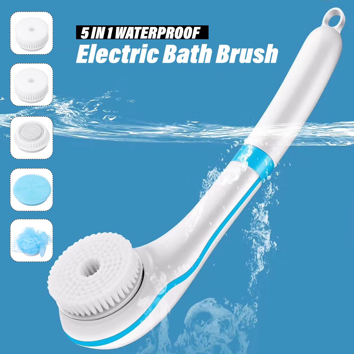 

5 в 1 электрическая щетка для ванны, растирающая спину, грязевой пилинг, щетка для душа, массажная щетка для очистки тела, скребок для спиннинга, спа белый