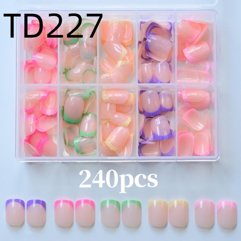 Almond Shape French Fake Nails Light Pink Full Cover Press On Nails White Edge Design Simple False Fingertips