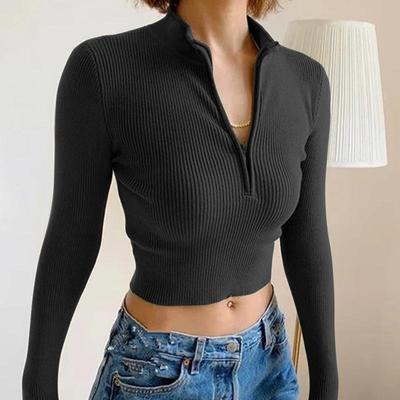 2025 Autumn Long-Sleeve Zipper Cropped Slimming Top
