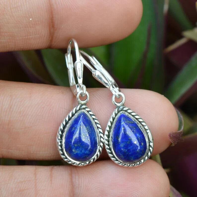 Lapis Lazuli Earrings Pear Gemstone, Gemstone Earrings, Sterling Silver Earrings