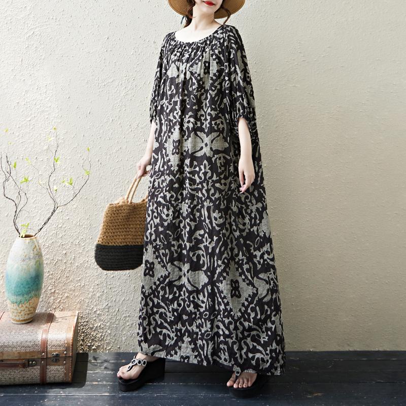 DIMANAF 2025 Sommer Übergröße Kleid Damen Lässiges Blumenkleid Basic Druck Lang Strand Elegant Lockeres Kleid