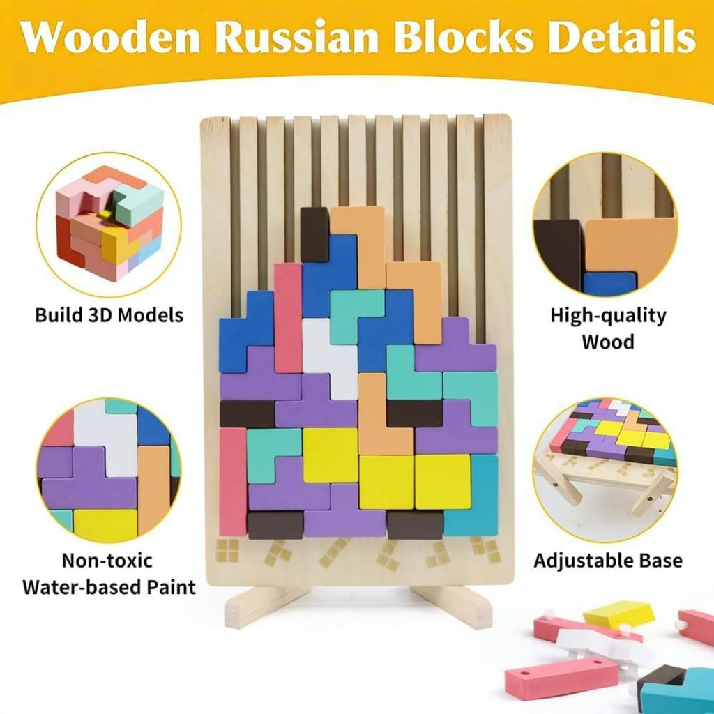 Wooden Stacking Puzzle Toy for 3+ Year Olds Kids,Wooden Stacking Puzzles Brain Teasers 3D Russian Blocks Board,Montessori Toys