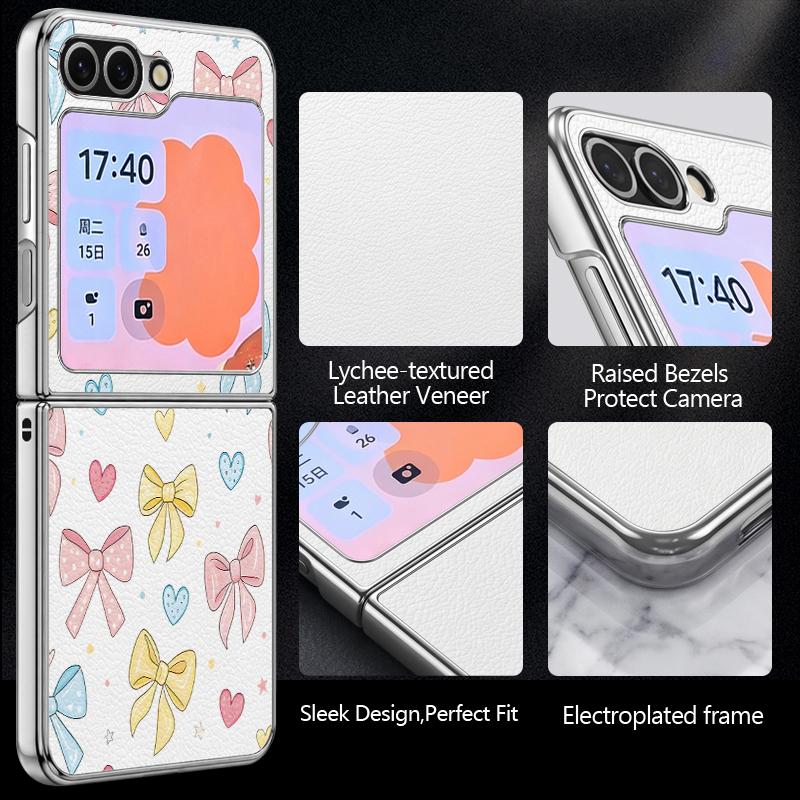Colorful Bowknots Print Case For Samsung Galaxy Z Flip 8 7 6 5 Z Flip8 Flip7 Flip6 Hybrid 3in1 Plating Leather Skin Folding Phone Cover