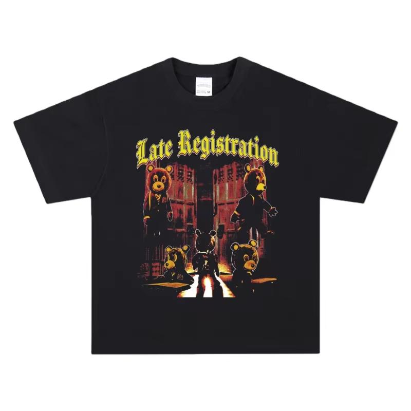 

For Unisex & Women Kanye West Late Registration T-Shirt Retro Punk Streetwear Premium Cotton Short Sleeve Oversized Crew Neck M