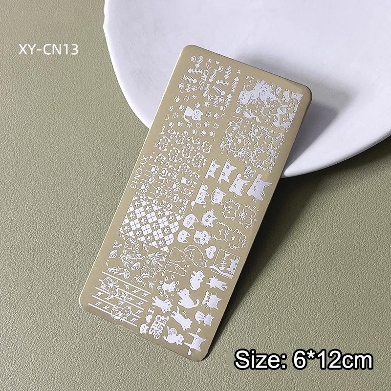 12X6Cm Golden Rectangular Nail Stamping Plates Bowknot Butterfly Flower Cat Designs Nail Art Template For Diy Nail Decor Stencil