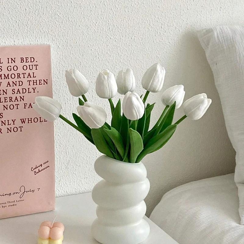 6/10pcs Artificial Tulip Flowers Home Decor Fake Flower Arrangements for Living Room Bedroom Desk Garden Decor