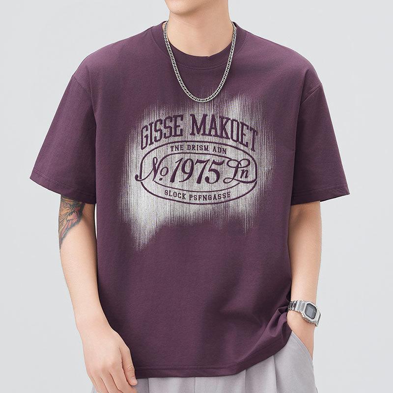 Summer Updated Mens Thin Breathable Relaxed Fit Round Neck Short-sleeved T-shirt 4XL фиолетовый