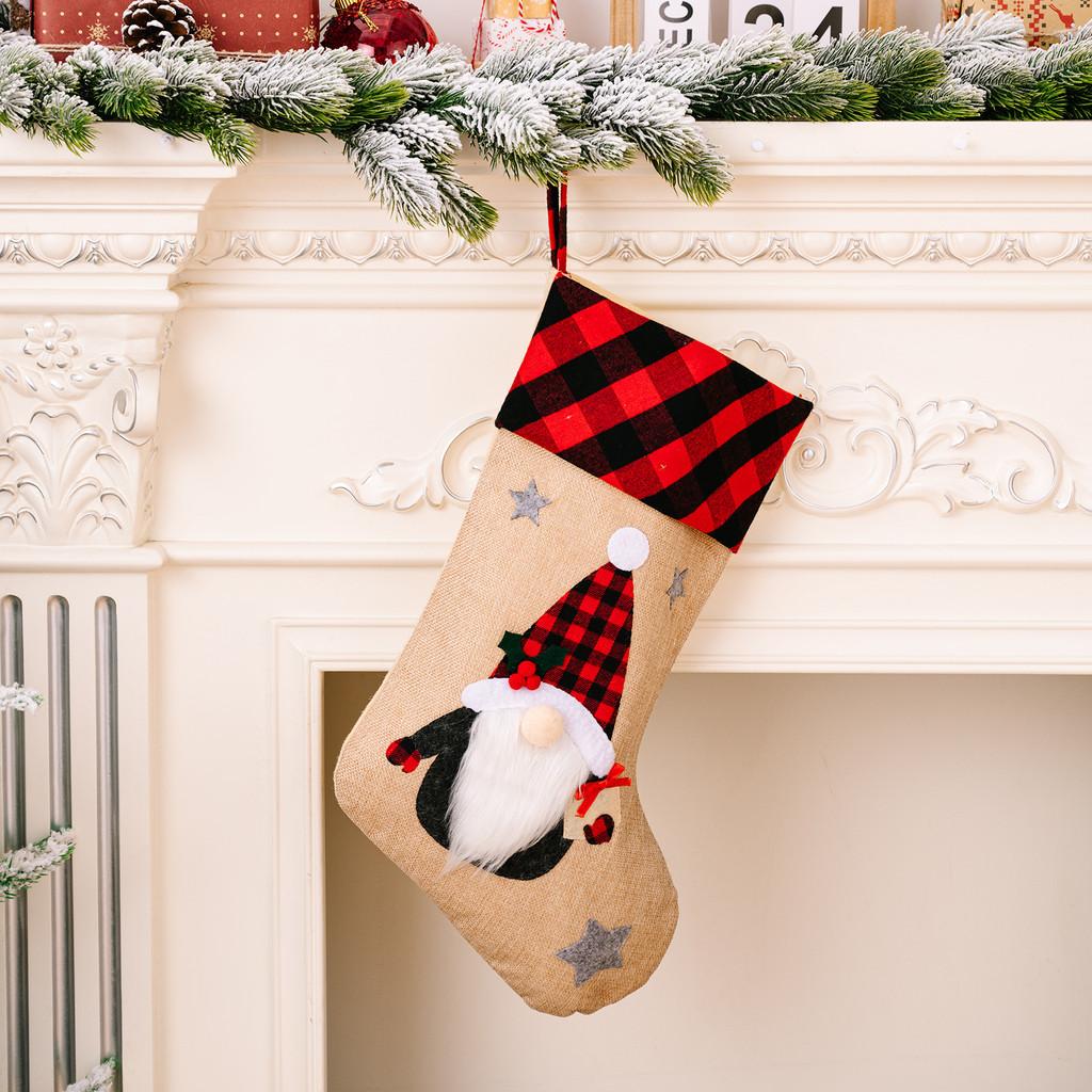 

Charming Christmas Gift Stockings Made Of Soft Burlap Featuring Colorful Snowman Santa And Reindeer Santa Sock