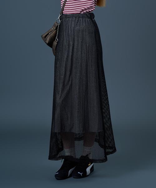 Sitipabjeu [Cp] Net Layered See-Through Banding Long Skirt [Black] Kcl.