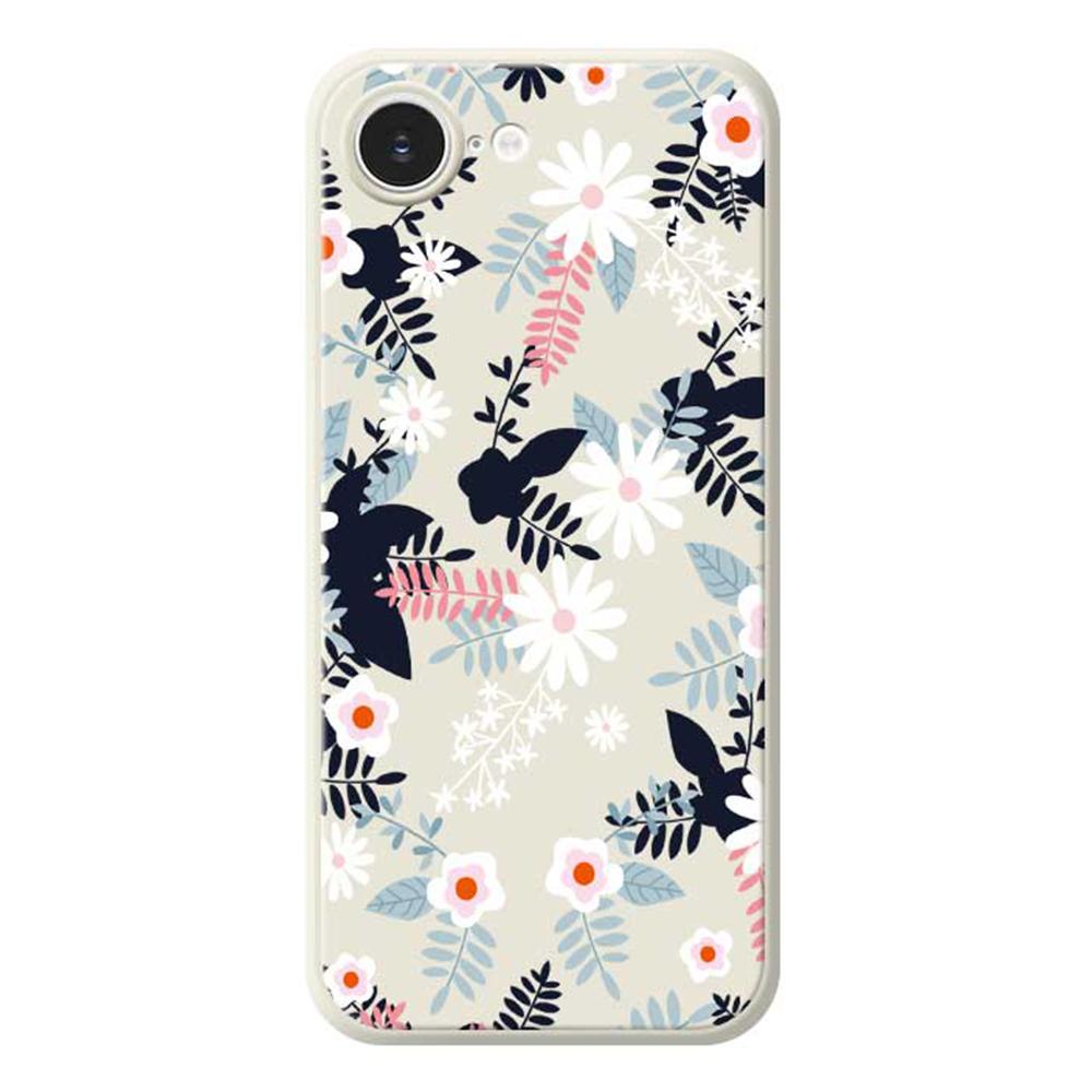 

For iPhone 16e Case Flowers and Leaves Pattern Printing Straight Edge TPU Phone Back Cover Beige