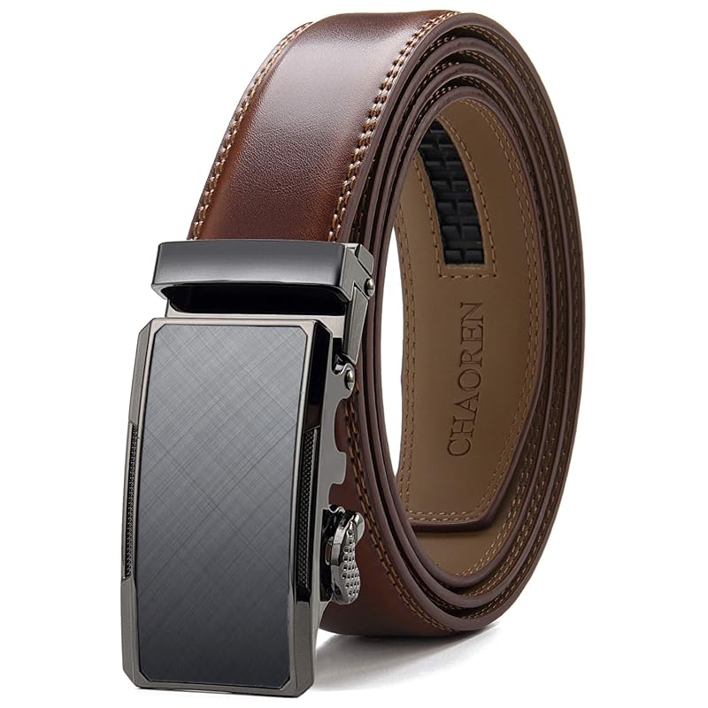 

[CHAOREN] belt men s leather Auto lock type No hole - For men business suit belt 3cm big size Fine adjustment possible easy to use mens belt with gift