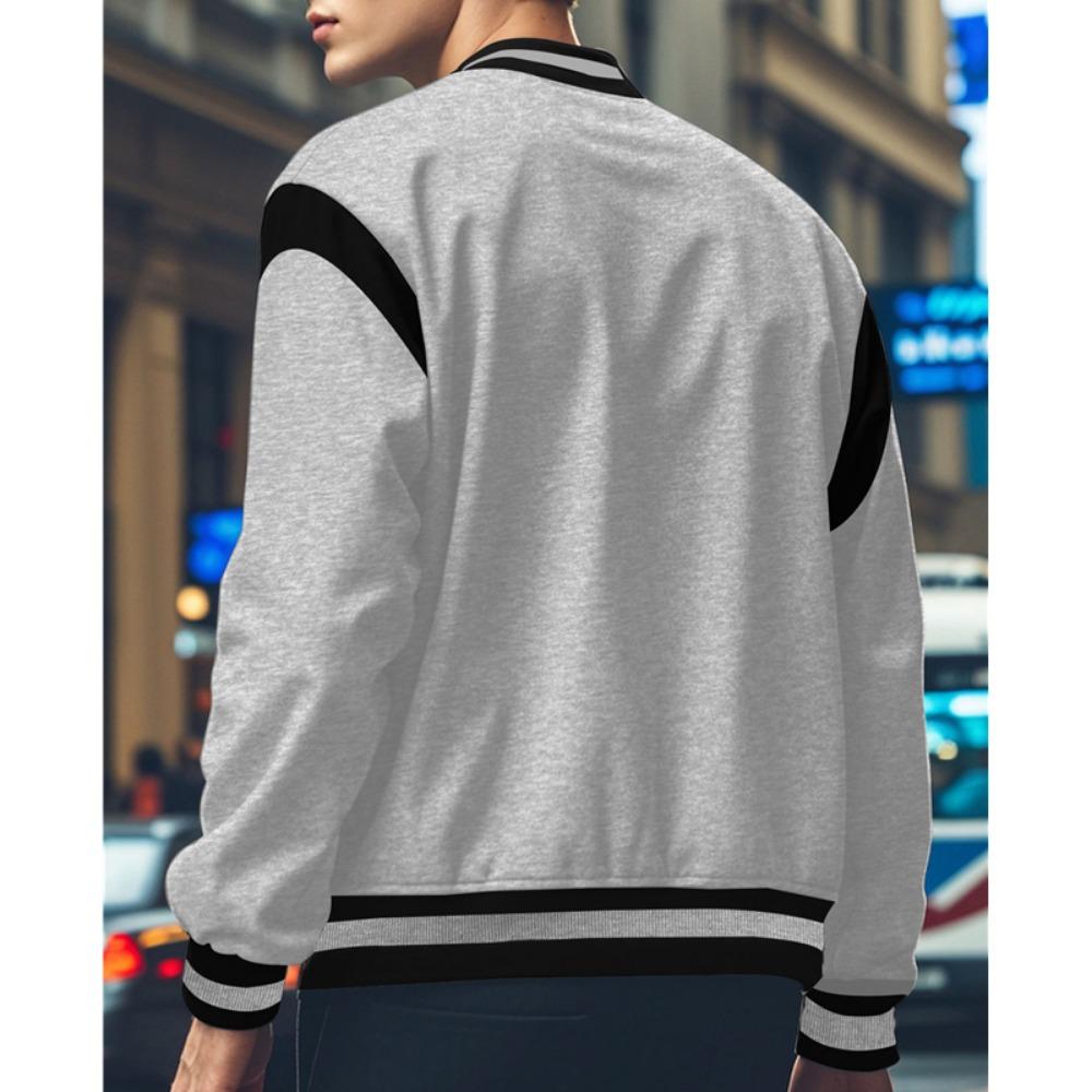 2025 European and American Men's Trendy Autumn and Winter Patchwork Buttoned Baseball Jacket Cardigan Coat