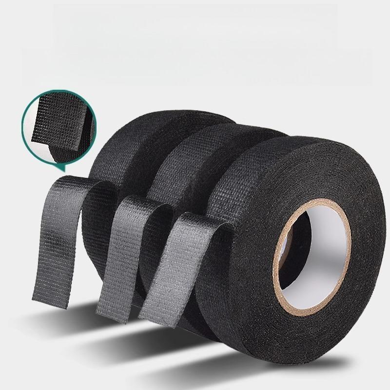 3pcs Easy Tearing Wear-resistant and High Temperature-resistant Black Flannel Tape Automobile Wiring Harness Tape 25mm&10M&0.3mm