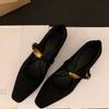 Women's Coarse Heel Shoes Spring New Square Head Shallow Mouth Suede Metal Buckle Anti-slip Wear-resistant Low-top Shoes