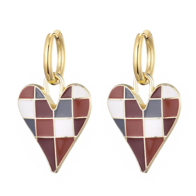Colorful Love Heart Pendant Gold Color Stainless Steel Earrings For Women Jewelry Vintage Statement Enamel Round Hoop Earrings