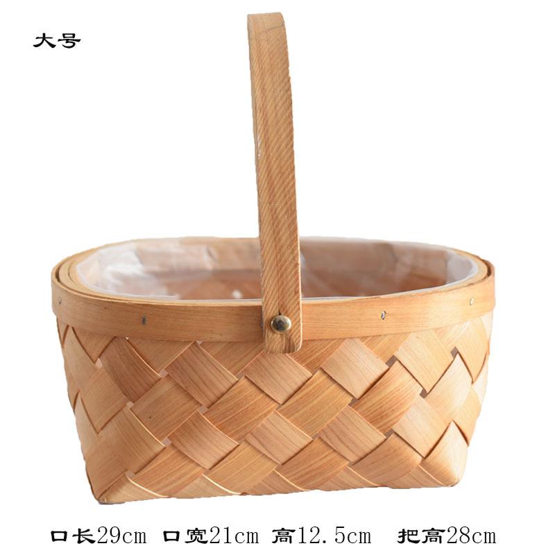 Flower Basket Wood Chips Portable Rattan Bamboo Basket Woven Pastoral Ornament Flower Arrangement Potted Plant Pot Simulation Flower Basket Ornament