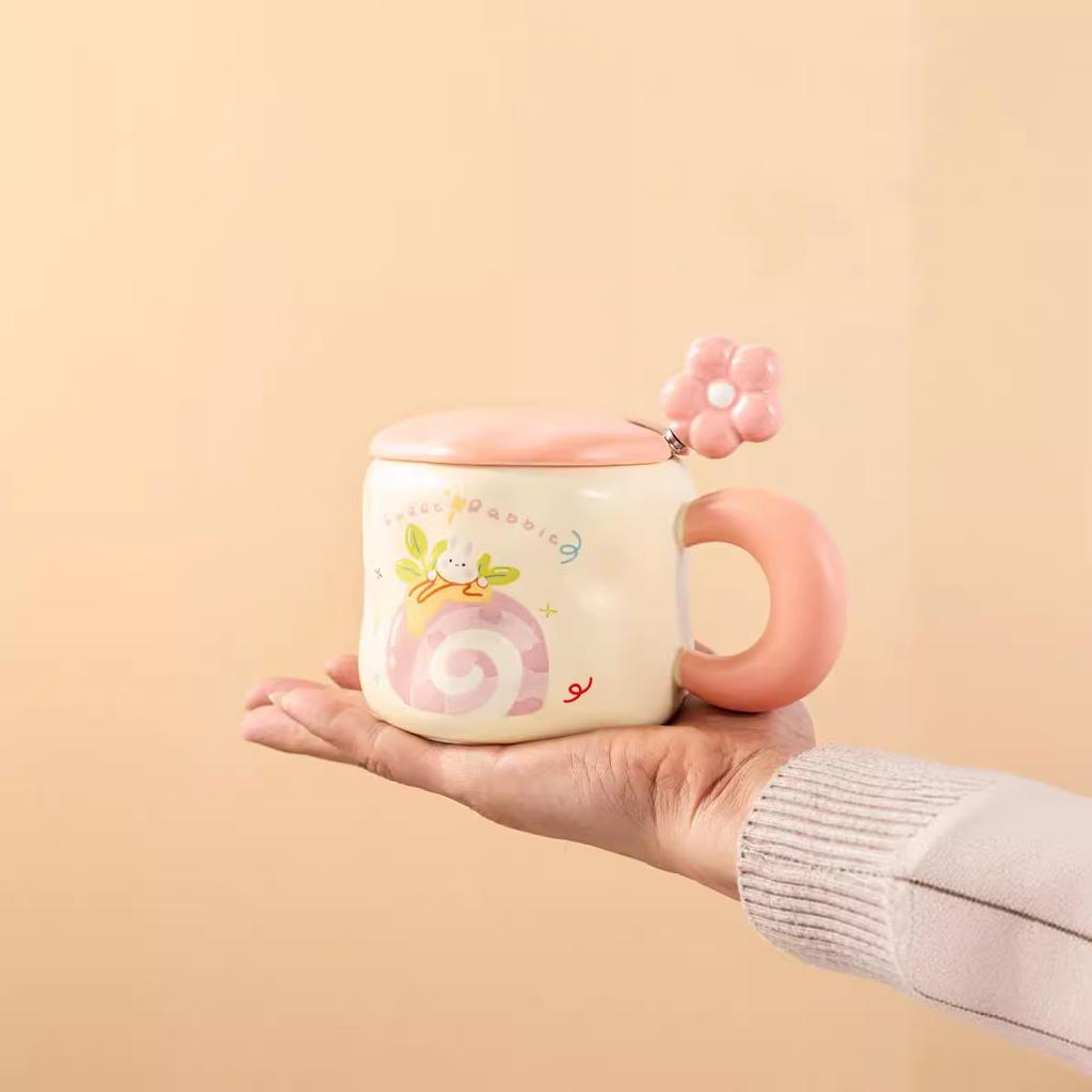 Niche Ceramic Cup  Fat Hand Held Mug  Cute Style Cup  High Value  Spoon  Water Cup  Coffee  Milk Tea Cup
