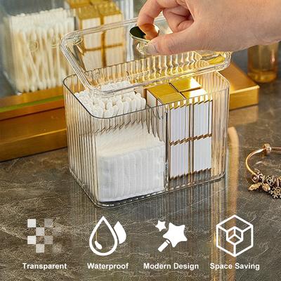 3-Section Cotton Swab Storage Box Waterproof Transparent Cosmetics Manager Desktop Cosmetics Container for Home Storage