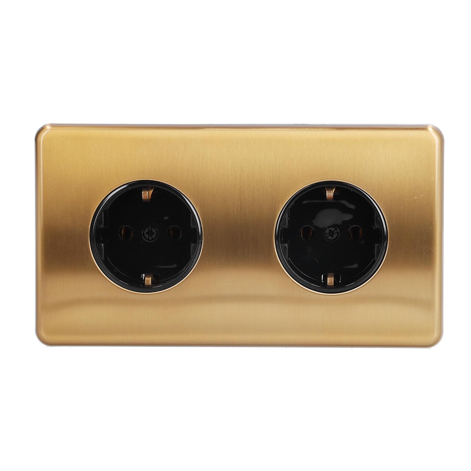 

German Style Double Plug Socket Wire Drawing Stainless Steel Panel Double Plug Socket 250V 16A