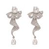 Chic Rhinestone Flower & Teardrop Silver Earrings - Elegant European & American Style