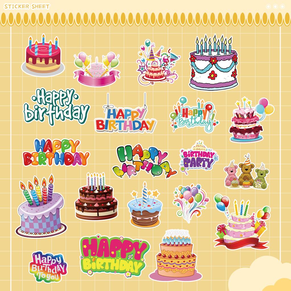 50 Happy Birthday Graffiti Stickers Mobile Water Cup Waterproof Decorative Stickers Children's Hand Account Stickers