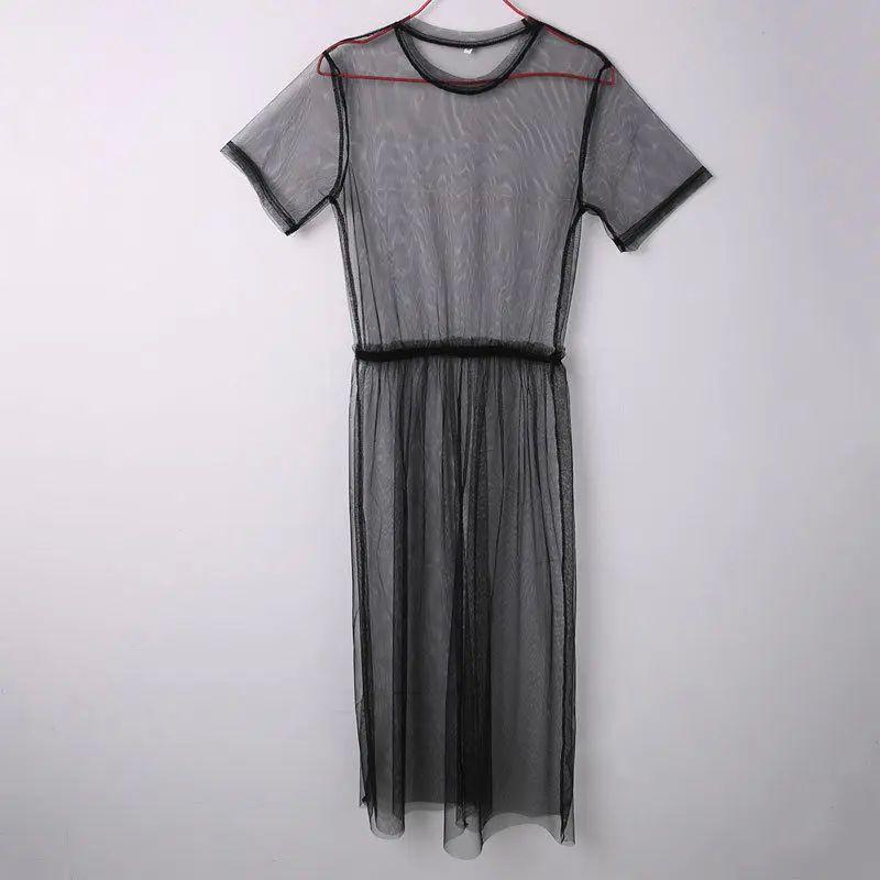 

O-Neck Short Sleeved See Through Dress XL чорний