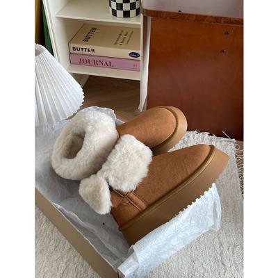 Jinmi, Sweet Plush Eversion Platform Snow Boots for Women's Autumn and Winter New Belt Buckle Fashionable Outer Wear Warm