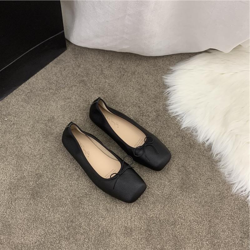 Fashion Soft PU Leather Bowtie Ballets Shoes Woman Square Toe Flats Cozy Roll-Up Moccasines Mujer Wedding Loafers Brides Dance Ballerina