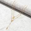 Double Layer European Cross Pendant Necklace - Women's Fashion Metal Clavicle Chain