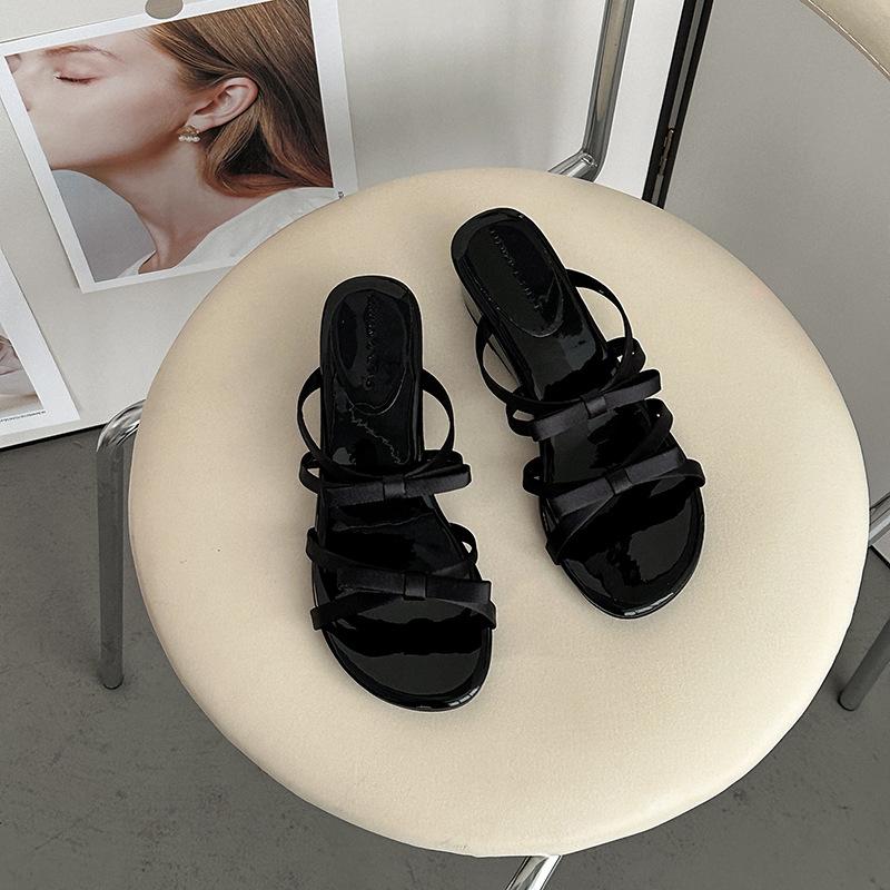 

Fashion tribe fairy style bow thick bottom heightening slippers women s outer wear 2025 new summer open-toed sandals 40 чорний