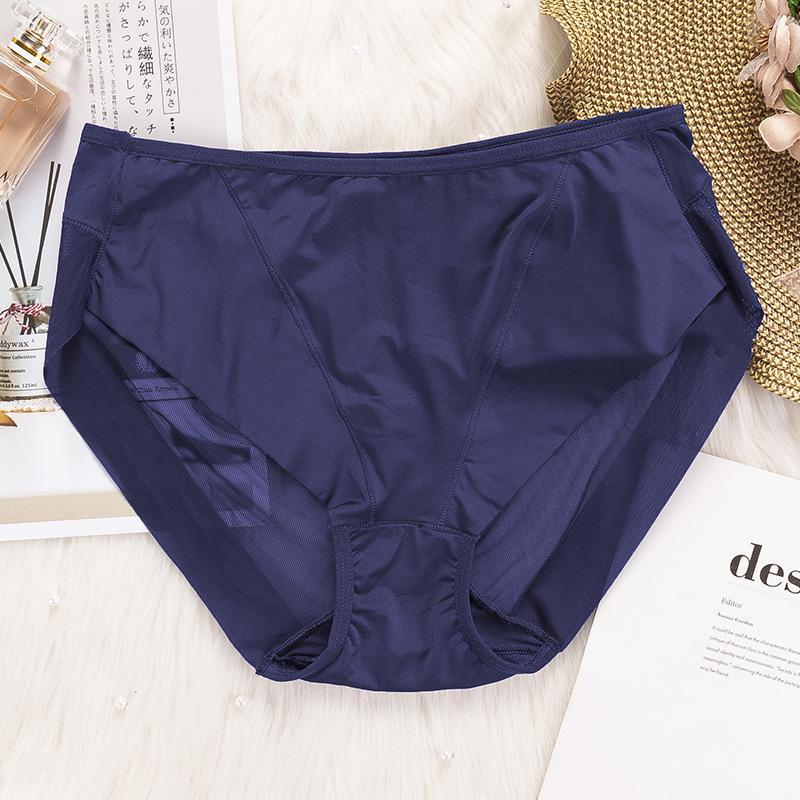 "Women's Seamless Ice Silk Mesh Mid-Waist Briefs: Breathable, Sexy, and Comfortable with Pure Cotton Crotch."