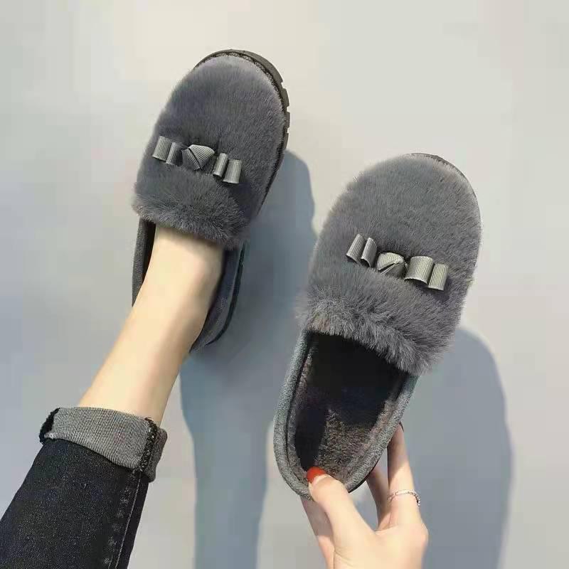 2025 Autumn/Winter Korean-Style Moccasins: Women's Indoor/Outdoor Shallow Cut Velvet Cotton Shoes