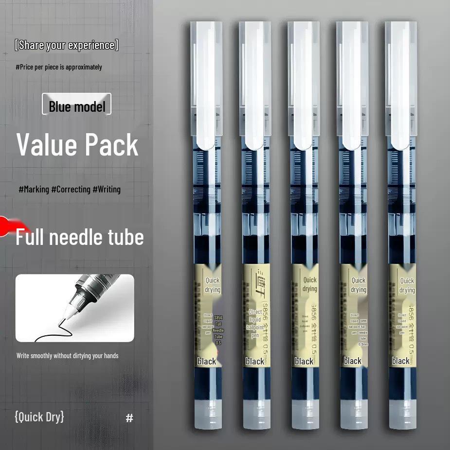 Black Quick-Dry 0.5mm Needle-Tip Rollerball Pen for Students & Office Use Large Capacity 0.5mm - Full Needle Tip