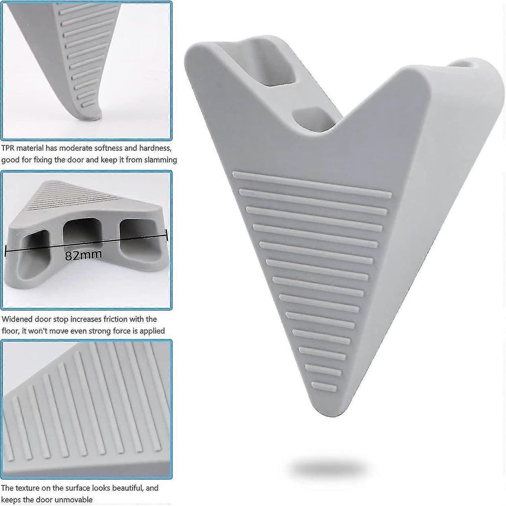 Set Of 2 Door Wedges, No Overhang Rubber Door Stops, Support For All Types Of Flooring, Gray