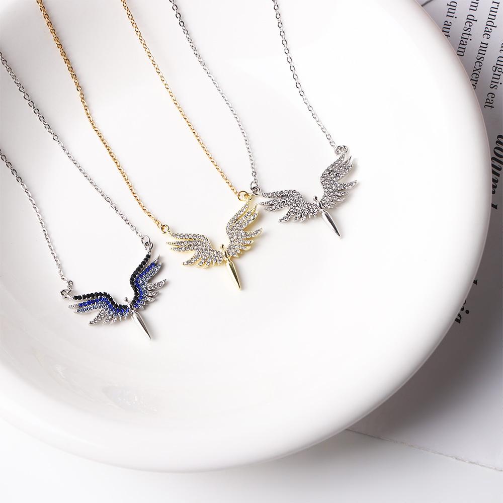 Temperament Zinc Zinc Alloy Crystal Angel Wings Choker Korean Neck Jewelry Woman Necklaces Clavicle Chain
