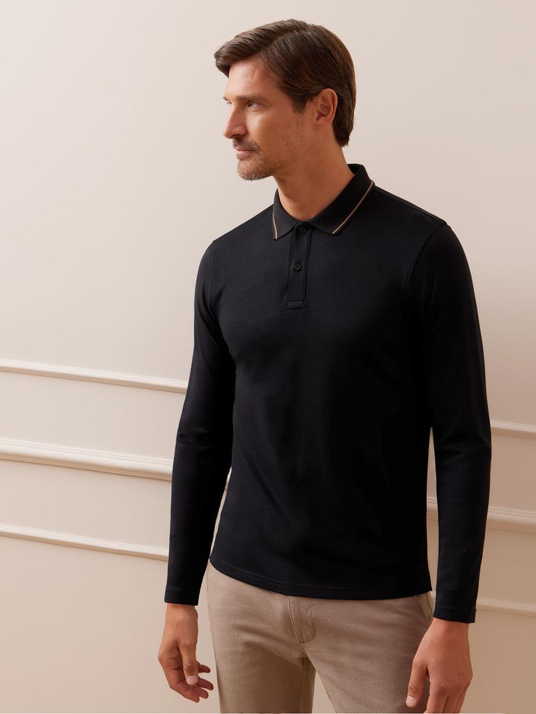 Black Volskof Polo Shirt Long Sleeve M