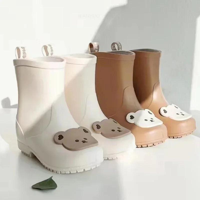 Stivali da pioggia per bambini antiscivolo impermeabili, cartoni animati, orsi, conigli, neonati, a metà polpaccio, scarpe da acqua per la stagione della pioggia, per bambine e ragazzi, scarpe in gomma