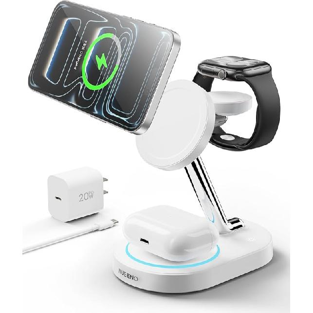 Fast Charging Station for Magsafe Apple Devices, Wireless Charger Station for MagSafe iPhones, 3 in 1 Magnetic Charger Stand for iPhone 15/14/13/12,