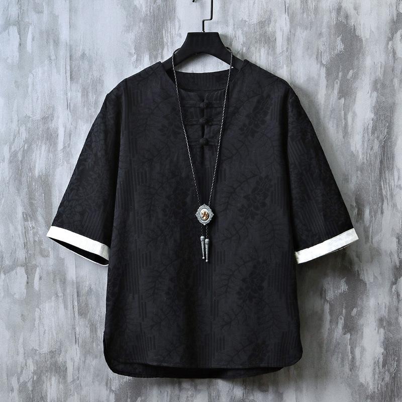 Kimono Japanese Style Men s Short Half Sleeved Shirt T Shirt Japanese Feather Knitted Cardigan Clothing M