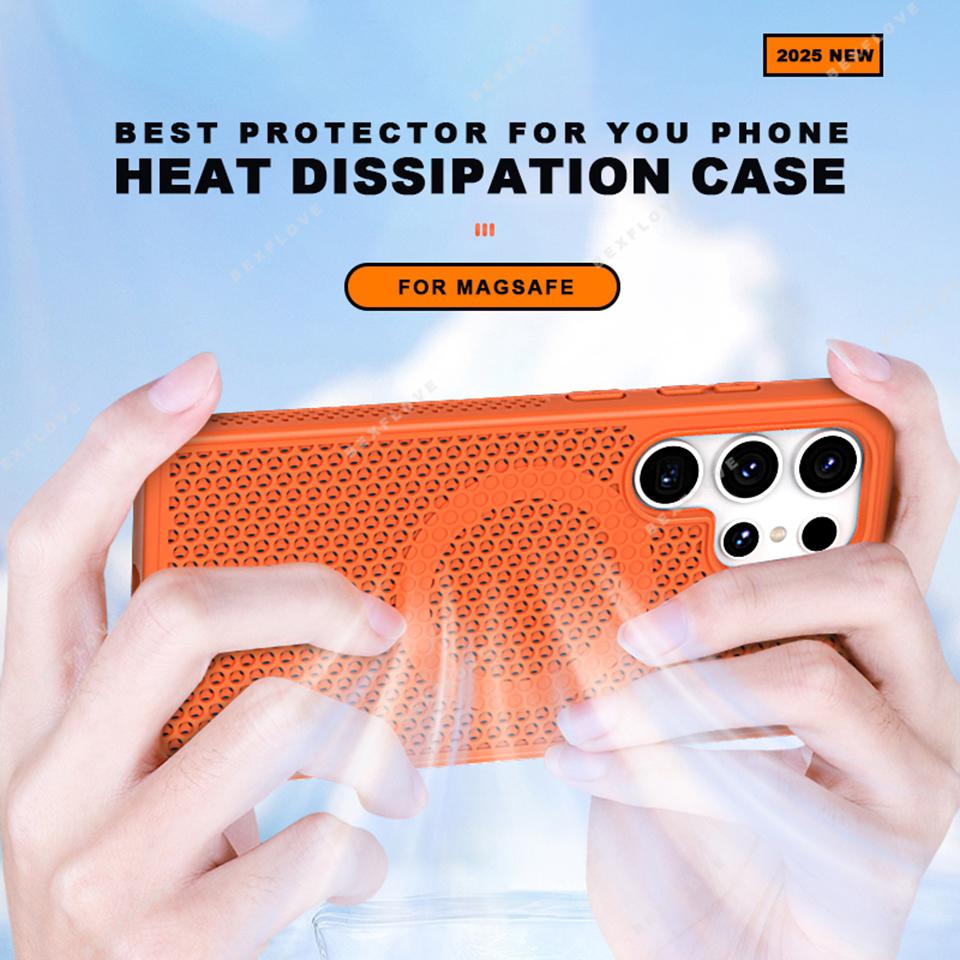 Heat Dissipation Magnetic Phone Case for Samsung Galaxy S22 S23 S24 S25 Ultra Plus S23FE Matte Magsafe Charging Shockproof Cover