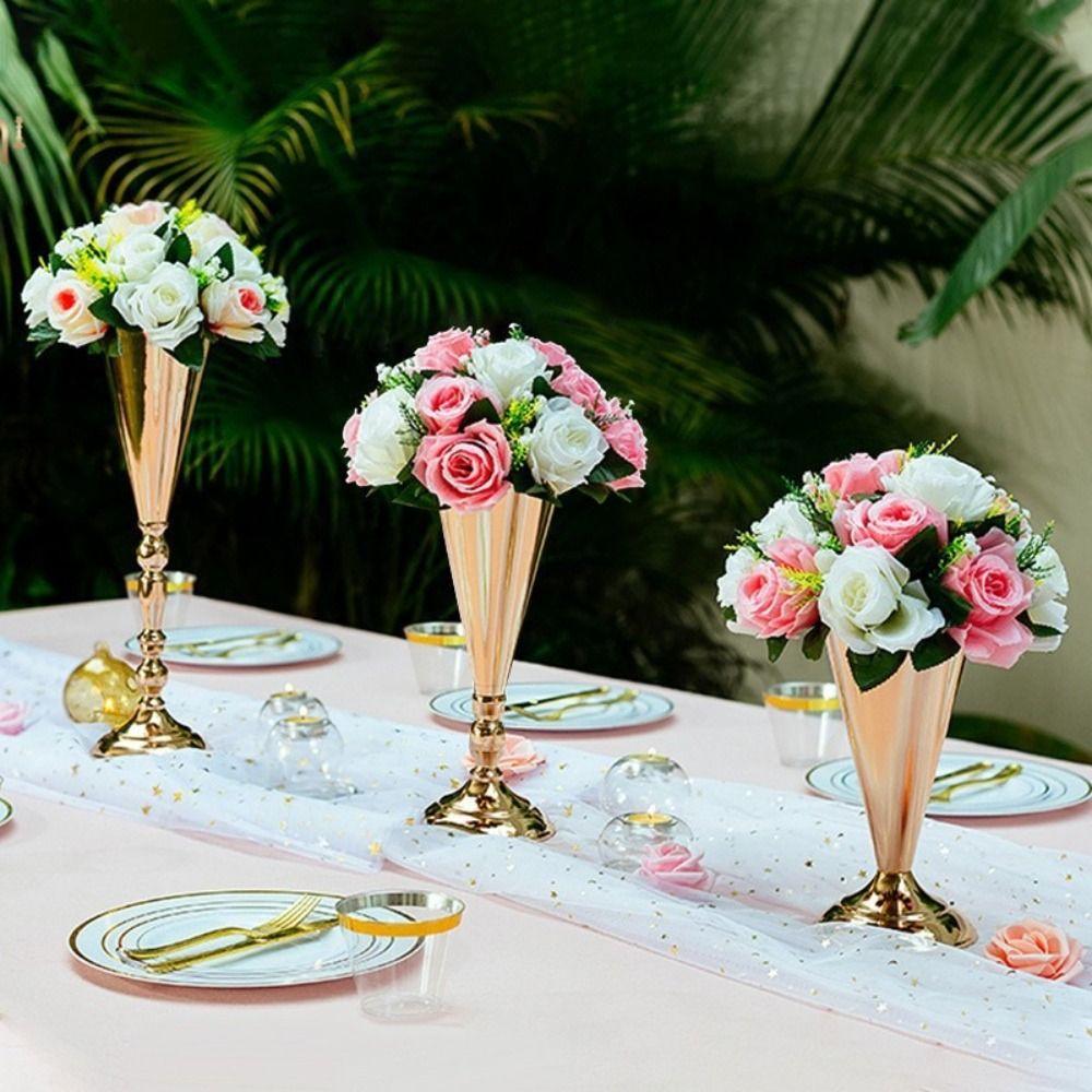 New Iron Flower Vase European Golden Metal Vases Exquisite Candle Holder Home