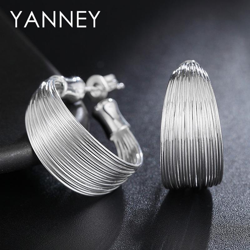 Fashion 925 Sterling Silver 20MM Multi-Wire Round Stud Earrings for Women Wedding Jewelry Gifts Party Earrings Wholesale