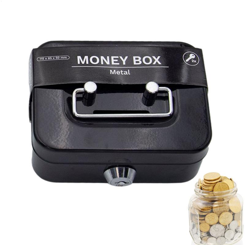 Portable Small Lock Box Security Safe Lock Boxes Mini Metal Cash Box Money Bank Metal Coin Bank Security Box Sturdy Cash Box