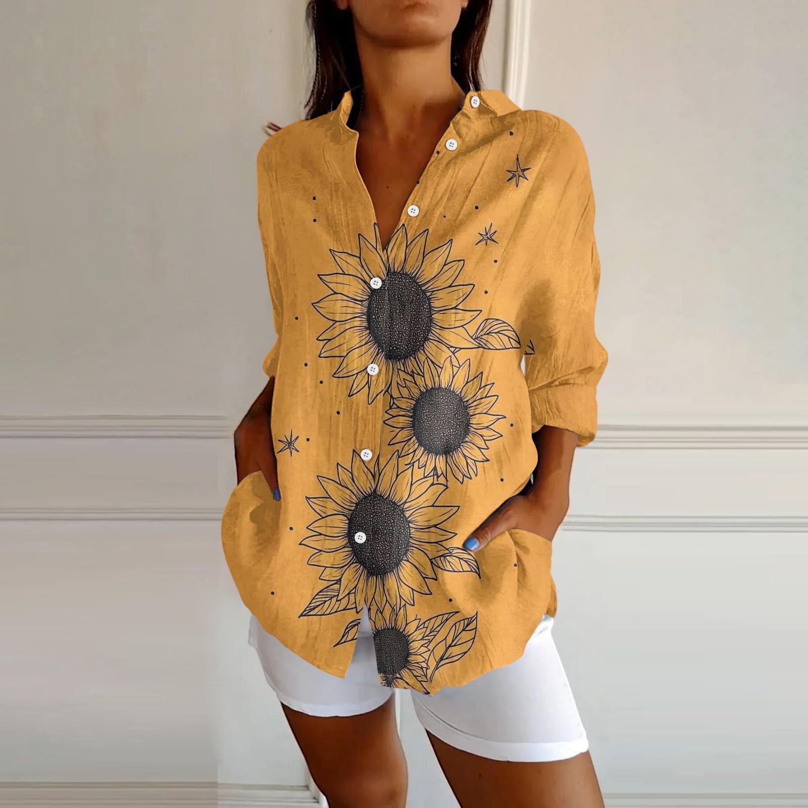 

Жіночі сорочки на ґудзиках, бавовняно-лляні, з довгим рукавом, сорочки для сукні, повсякденні літні топи, робочі блузи XXL жовтий