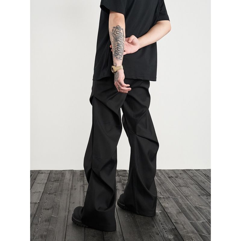Black of Exit Dark Ro 3D Cutting Ruched Straight-leg Casual Pants Men and Women Niche Design Pants